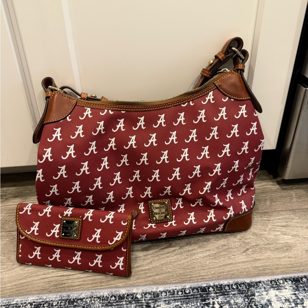 Dooney & Bourke Red and White Shoulder Bag with Collegiate Style